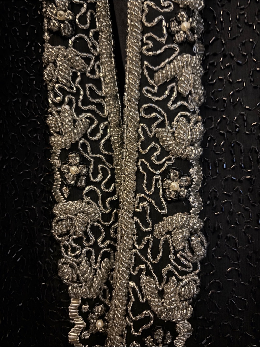 Elegant Black Embellished Beaded Long Jacket - Picture 3 of 6